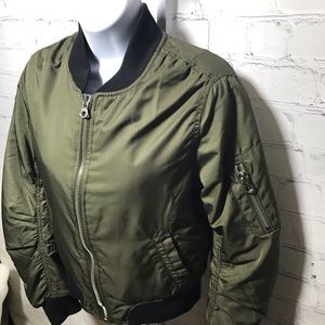 Top Shop Olive Green Bomber Jacket Size 2